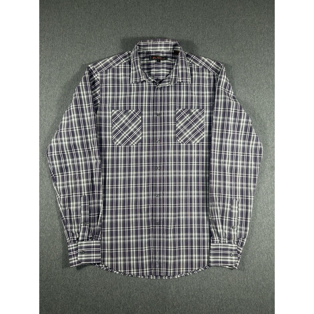 Ben Sherman Men's Purple and Grey Plaid Long Sleeve Button Up Shirt Size Large